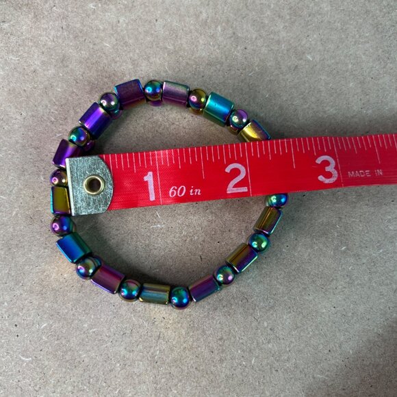 Black & Rainbow Hematite Beaded Stretch Bracelet Unisex 8" - Picture 4 of 6